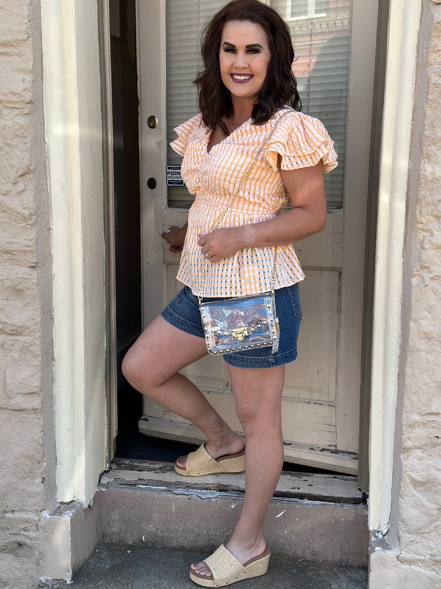 Davi&Dani Jacquard Checkered Blouse