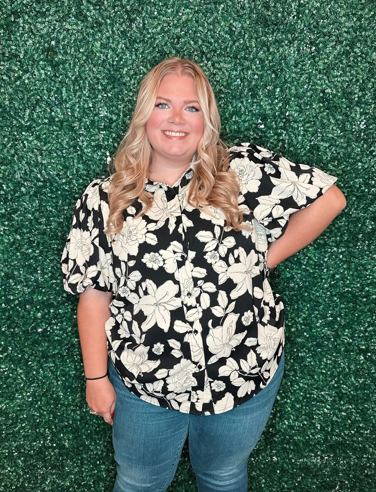 Entro Floral Print Puffy Sleeve Blouse