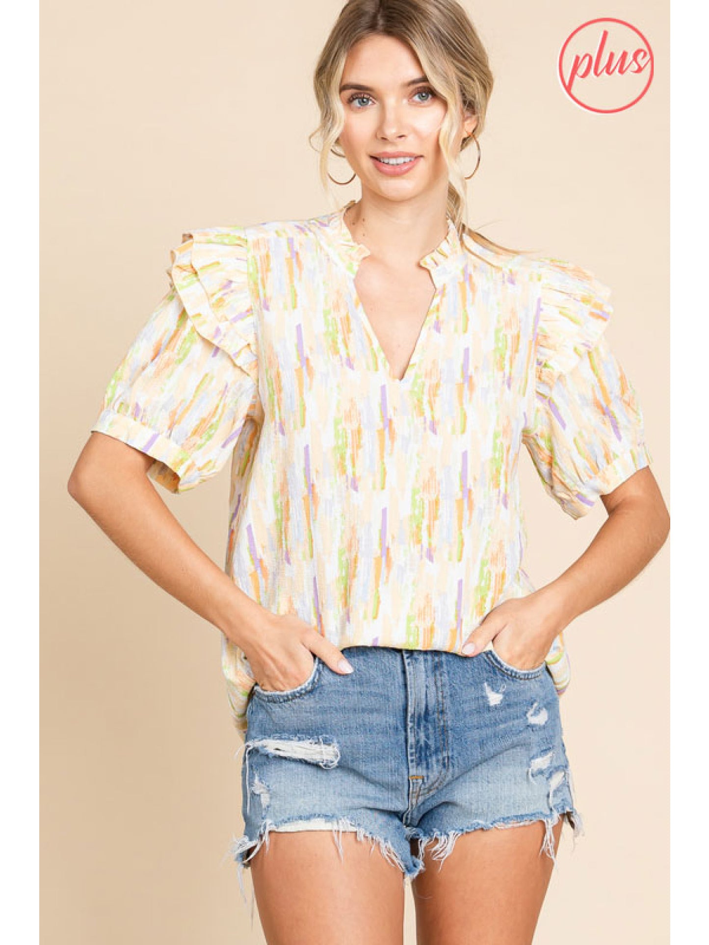 Jodifl Ruffled Shoulder Print Top